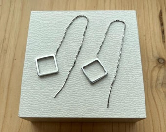 Filettatura zilveren oorbel, 925 sterling oorbel, cadeau voor haar, lange oorbel, bengelen ketting, minimalistisch, ketting threader