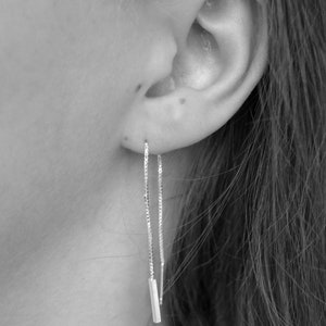 Threader Silver Earring, 925 Sterling Earring, Gift For Her, Long Earring, Dangle Chain, Minimalistic, Chain Threader, Drop Chain Earring zdjęcie 3