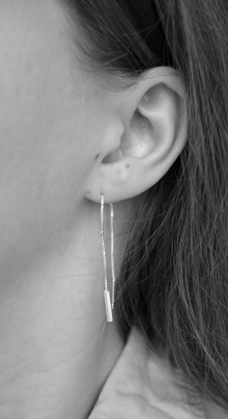 Threader Silver Earring, 925 Sterling Earring, Gift For Her, Long Earring, Dangle Chain, Minimalistic, Chain Threader, Drop Chain Earring zdjęcie 3