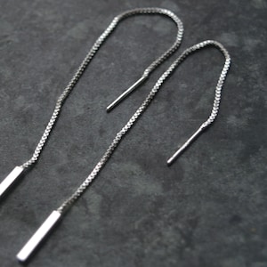 Threader zilveren oorbel, 925 Sterling oorbel, cadeau voor haar, lange oorbel, bungelende ketting, minimalistisch, kettinginrijger, drop chain oorbel afbeelding 2