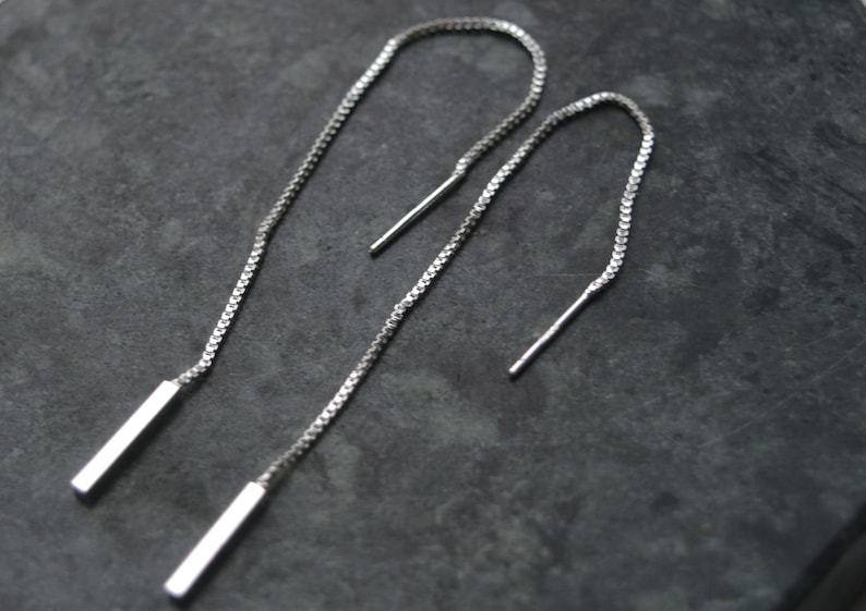 Threader zilveren oorbel, 925 Sterling oorbel, cadeau voor haar, lange oorbel, bungelende ketting, minimalistisch, kettinginrijger, drop chain oorbel afbeelding 2