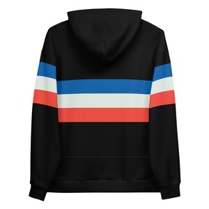 TROIS | 3 Stripes Unisex Hoodie | Navy White and Red | Cut and Sew Style | Soft Brushed Fleece Inner