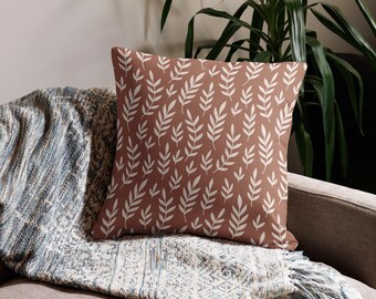Mocha Mousse Leaf Pattern Accent Pillow – Soft Brown Throw Pillow