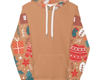 PAN DI ZENZERO / Felpa con cappuccio unisex per le vacanze di Natale a blocchi di colore / Fodera interna in pile / Stile tagliato e cucito
