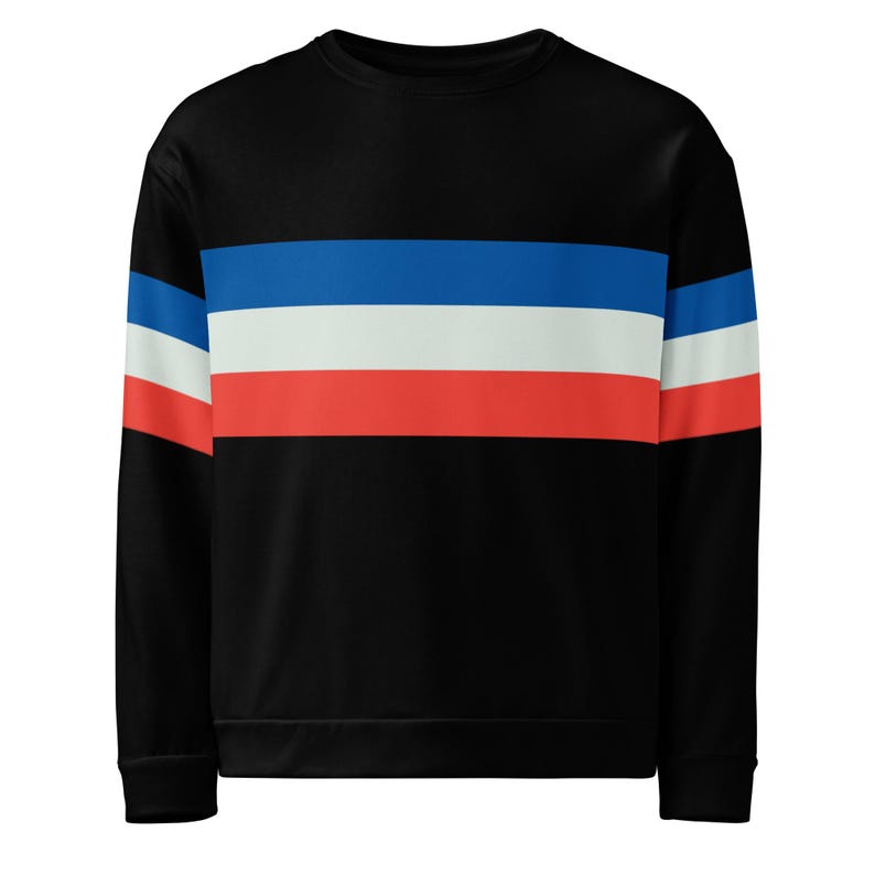TROIS | 3 Stripes Unisex Sweatshirt | Navy White and Red | Cut and Sew Style | Soft Brushed Fleece Inner