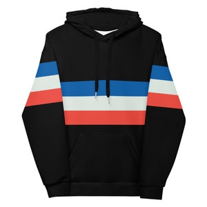TROIS | 3 Stripes Unisex Hoodie | Navy White and Red | Cut and Sew Style | Soft Brushed Fleece Inner