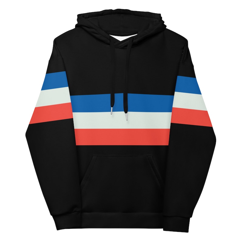 TROIS | 3 Stripes Unisex Hoodie | Navy White and Red | Cut and Sew Style | Soft Brushed Fleece Inner
