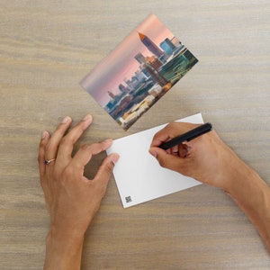 Postal abstracta del horizonte de Atlanta / Paisaje urbano en acuarela de 4 x 6 / Papelería de ATL Georgia / Regalo para residentes de ATL