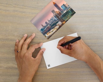 Cartão postal abstrato do horizonte de Atlanta | Paisagem urbana em aquarela 4x6 | Papelaria ATL Georgia | Presente para os habitantes de ATL