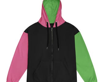 WICKED / Felpa con cappuccio color block con zip rosa e verde / Felpa tagliata e cucita / Regali per i fan di Wicked
