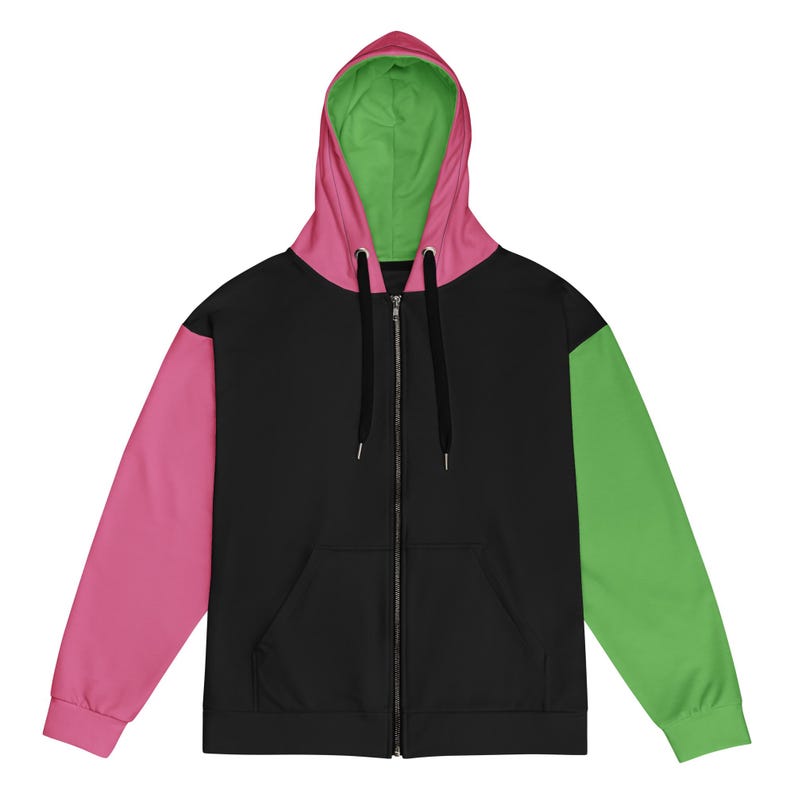 WICKED | Color Block Zip Up Hoodie Pink and Green | Cut and Sew Sweatshirt | Gifts for Wicked Fans