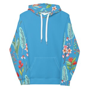 STRAIGHT BOTANICAL | Color Block Blue Botanical Floral Unisex Hoodie