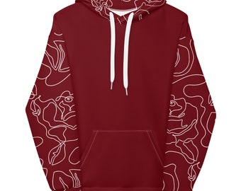 ROSE / Felpa con cappuccio unisex color block bordeaux / Stile tagliato e cucito