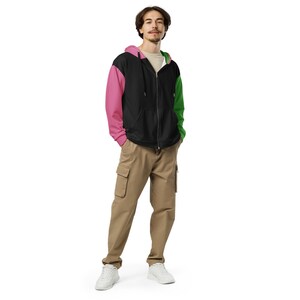 WICKED | Color Block Zip Up Hoodie Pink and Green | Cut and Sew Sweatshirt | Gifts for Wicked Fans
