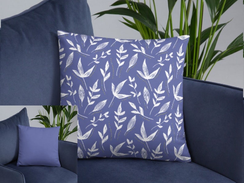 Periwinkle Floral Accent Pillow - Two-Toned Throw Pillow image 1