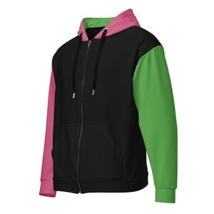 WICKED | Color Block Zip Up Hoodie Pink and Green | Cut and Sew Sweatshirt | Gifts for Wicked Fans