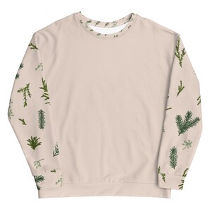 EVER COZY | Color Block Sweatshirt | Cottagecore Aesthetic | Evergreen Leaves Print Botanical Cut and Sew | Soft Brushed Fleece Inner