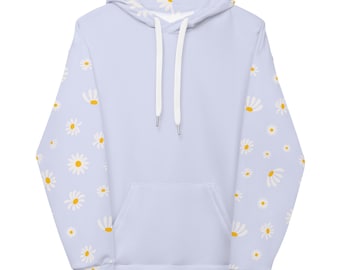 DAISY / Felpa con cappuccio unisex con stampa margherita lilla / Pile morbido