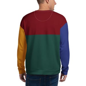 RYCH | Color Block Sweatshirt | Unisex Red Green Yellow Blue Cut and Sew Style | Soft Brushed Fleece Inner