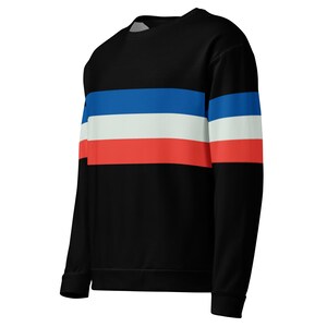 TROIS | 3 Stripes Unisex Sweatshirt | Navy White and Red | Cut and Sew Style | Soft Brushed Fleece Inner