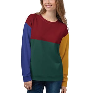 RYCH | Color Block Sweatshirt | Unisex Red Green Yellow Blue Cut and Sew Style | Soft Brushed Fleece Inner