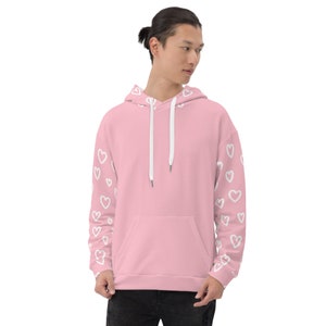 LOVED | Valentine's Day | Color Block Baby Pink Unisex Hoodie | Cut and Sew Style image 2