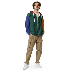RYCH | Color Block Zip Hoodie| Unisex Red Green Yellow Blue Cut and Sew Style | Soft Brushed Fleece Inner