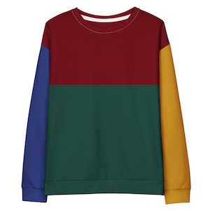 RYCH | Color Block Sweatshirt | Unisex Red Green Yellow Blue Cut and Sew Style | Soft Brushed Fleece Inner