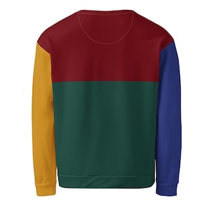 RYCH | Color Block Sweatshirt | Unisex Red Green Yellow Blue Cut and Sew Style | Soft Brushed Fleece Inner
