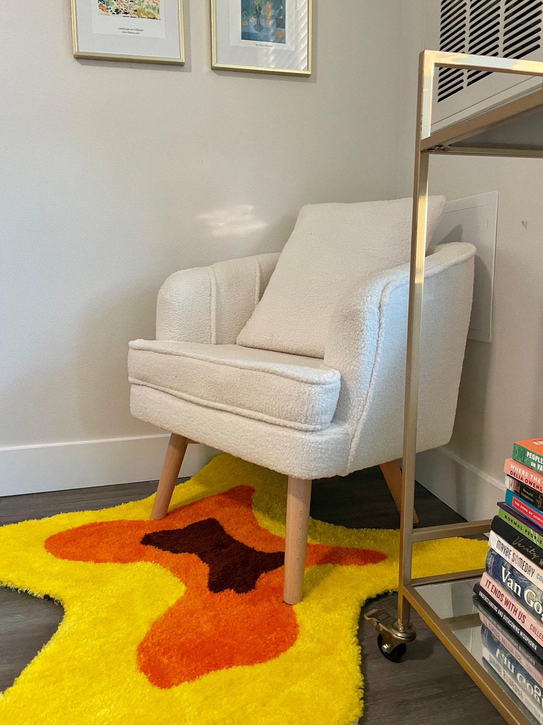 Abstract Handmade Tufted Rug 70's Inspired Irregular Shaped Rug Free