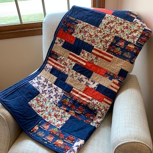 Red, White, & Bricks patriotic throw quilt