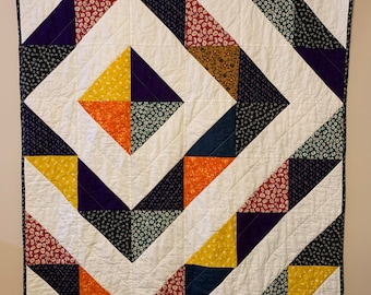 Boho Patchwork Throw Quilt: Handmade Floral Calico Cotton Quilt (47” x 64”)