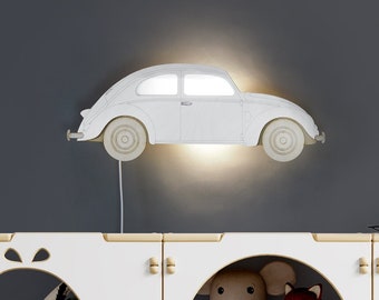 Veilleuse pour enfants. Lampe en forme de voiture, décoration murale de voiture blanche, cadeau d'anniversaire de voiture vintage.