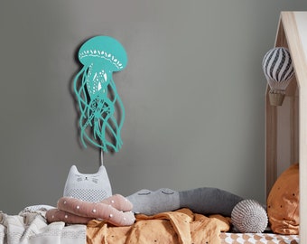 Night lamp for kids, wall lamp with cord. Jellyfish light, nautical sconce, lake house decor.