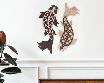Décoration murale 3D : enseigne poisson koi en bois pour chambre à coucher japonaise ou salon art déco - Cadeau pour la maison Feng Shui