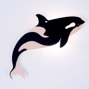 Orca Whale Lamp for Nautical Nursery or Kids Bedroom. Orca nightlight, Wooden Killer Whale. Wall sconce lighting, Night light with plug.