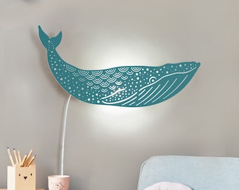 Ocean nursery Teal blue night light. Coastal decorative lamp for a kids room.