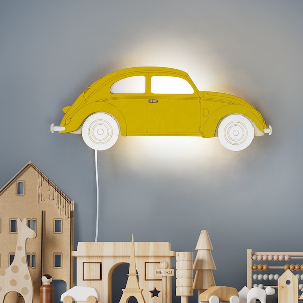 Vintage car baby night light. Beetle plywood lamp, newborn gift, kids room decor - hanging lamp.