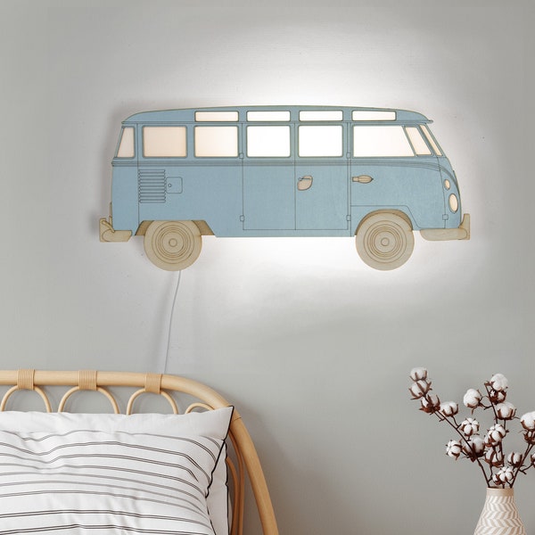 Vintage Retro Camper Van Plug in Wall Lamp - Unique Night Light for Kids or Bedroom Decor.