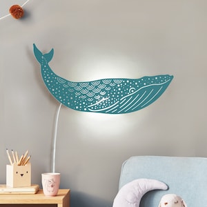 Ocean nursery Teal blue night light. Coastal decorative lamp for a kids room. teal blue