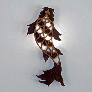 Fish wall lamp - Koi fish Sconce light, plug in or wireless. Japandi bedroom wall sconce with switch.