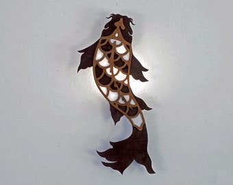 Fish wall lamp - Koi fish Sconce light, plug in or wireless. Japandi bedroom wall sconce with switch.
