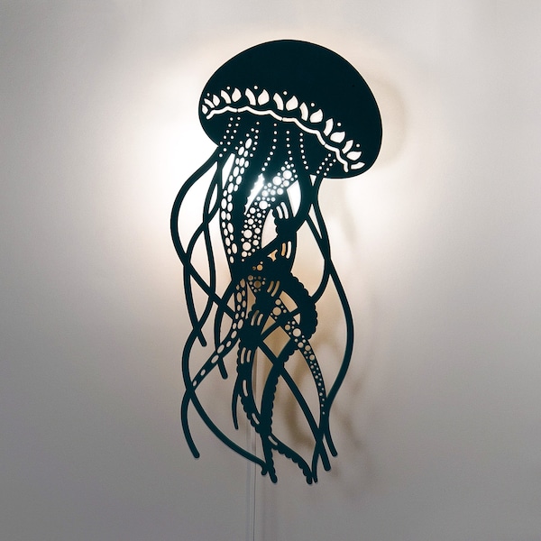 Jellyfish Lamp, Under the Sea Light, Maritime Decor in White, Navy, Mint Green, or Sky Blue.