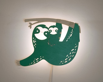 Sloth nightlight. Plug in wall sconce, baby night light, animal wall lamp.