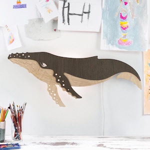 Whale Night Light: Wooden Wall Lamp, Ocean Nursery Decor