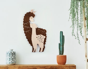 Wooden animals 3d wall art. Home decore gift idea. llama gift.