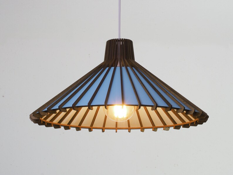 Blue Pendant lamp: Dining room lampshade in mid century modern style. Hanging lamp, perfect kitchen island lighting. image 1