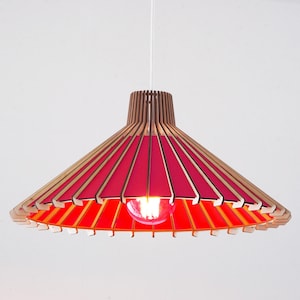 Red Pendant light, Paper lampshade, ceiling lamp fixture for kitchen or dinning room.