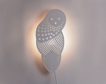 Applique murale hibou, lampe Bird, veilleuse blanche, lampe de chevet en  bois. -  France