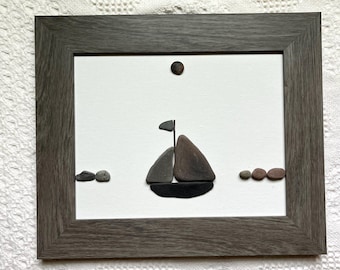 Sailboat Pebble Art: Framed Nautical Wall Hanging